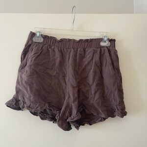 High-Waist Ruffle Hem Women's Shorts - Brown